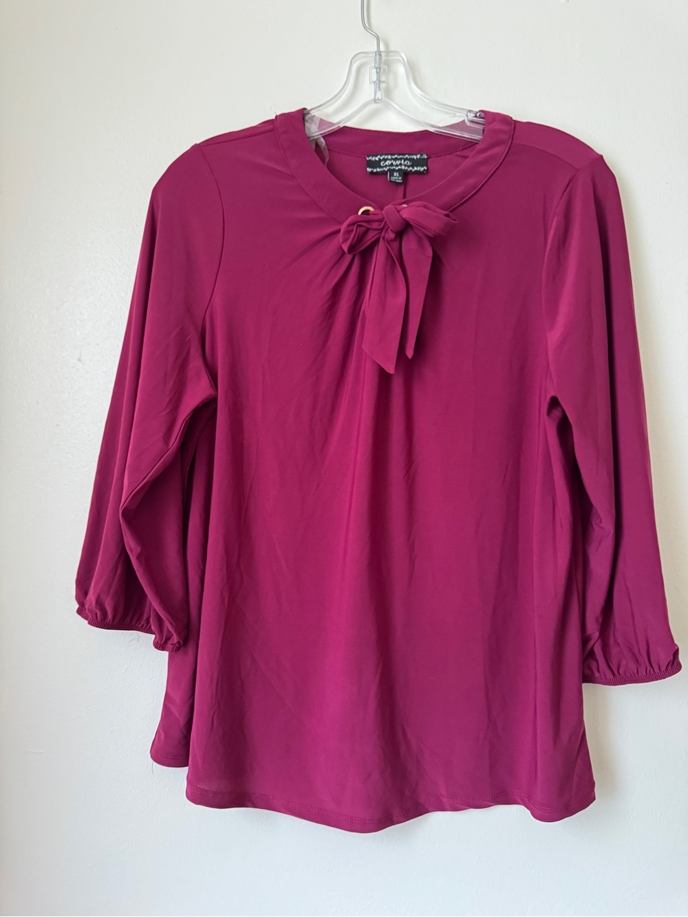 Corvia Berry Tie Neck Tunic Blouse Size XL 3/4 Sleeve